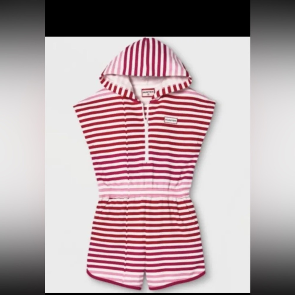 Hunter X Target Girls Size 6/7Hooded Romper Striped Red Pink White